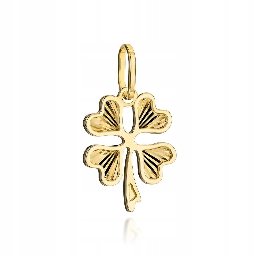 Złota zawieszka koniczynka diamentowana 585 14k 0.71g
