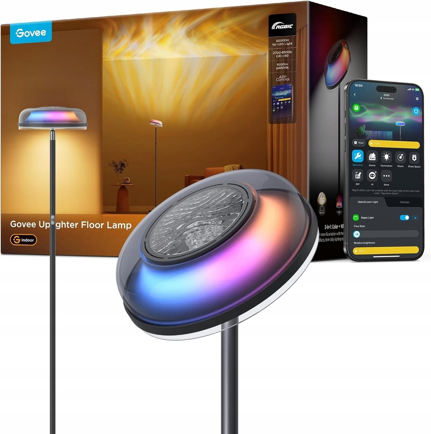 Lampa podłogowa Govee Govee H60B0 Lampa stojąca RGBICWW 80+trybów 1000lm trójstrefowe oświetlenie