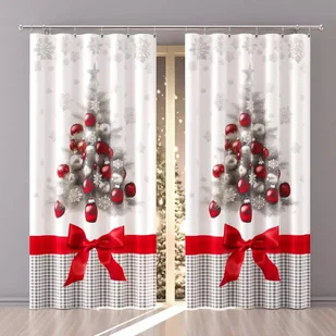 Zasłona gotowa tkanina drukowana Choinki Czerwień 150x250 cm 250 cm 150 cm - Zasłony - miniaturka - grafika 1