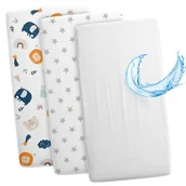 Prześcieradła dla dzieci - Zestaw z prześcieradłem do wózka - 2 x pokrowiec + wodoodporny ochraniacz na materac narzuta na materac dodatkowe prześcieradło 120 x 60 cm - miniaturka - grafika 1