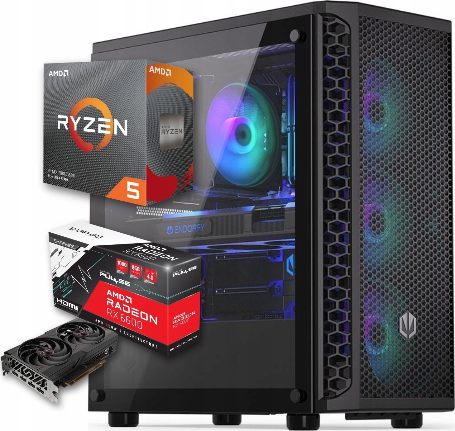 Komputer BSG Striker V9 AMD Ryzen 5 Radeon RX 6600 16GB DDR4 512GB SSD Windows 11