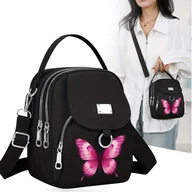 Torebki damskie - TEMU 1 szt. Damska Czarno-Różowa Torba na Ramię z Nadrukiem, z Odpinanym Paskiem, Złotymi Elementami i Zamkiem Błyskawicznym - Wytrzymała Torba - miniaturka - grafika 1