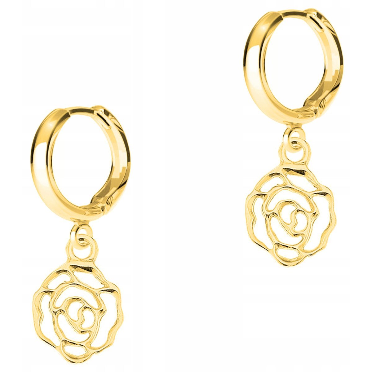 Złote Kolczyki z Kwiatami Różami Róże Kwiatki Tulipan Róża SREBRO 925