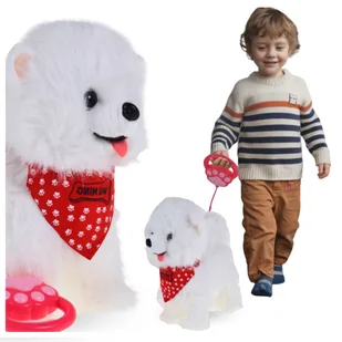 INTERAKTYWNY PIES PIESEK NA SMYCZY CHODZI SZCZEKA ZABAWKA NA PREZENT - Maskotki i pluszaki - miniaturka - grafika 1