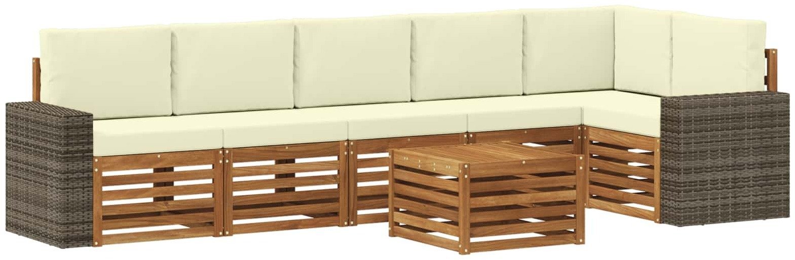 vidaXL Zestaw sofy narożnej z poduszką 7 pcs Naturalny i Kremowy