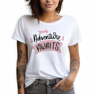 Koszulka Damska Biała T-Shirt roz.L Przygoda Czeka ADVENTURE Wiele Wzorów - Zestawy upominkowe - miniaturka - grafika 1
