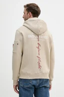 Bluzy męskie - Alpha Industries bluza męska kolor beżowy z kapturem z nadrukiem 148341.627 - miniaturka - grafika 1