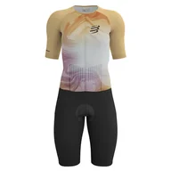 Bielizna sportowa męska - COMPRESSPORT Strój triathlonowy damski AERO SS TRISUIT buff orange print - miniaturka - grafika 1
