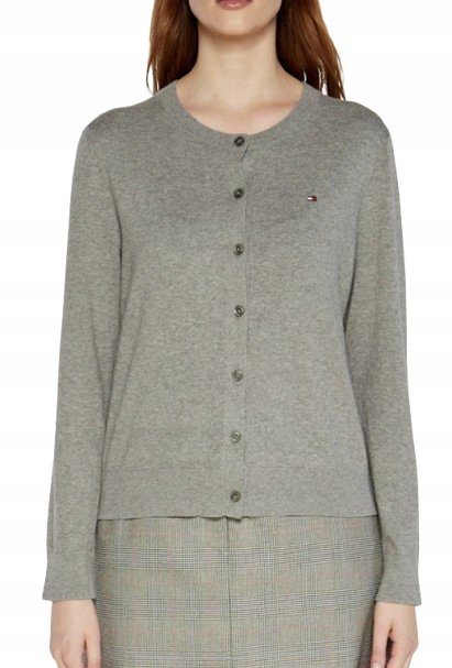TOMMY HILFIGER SZARY SWETER DAMSKI Z GŁADKIM WYKOŃCZENIEM M 1J5E