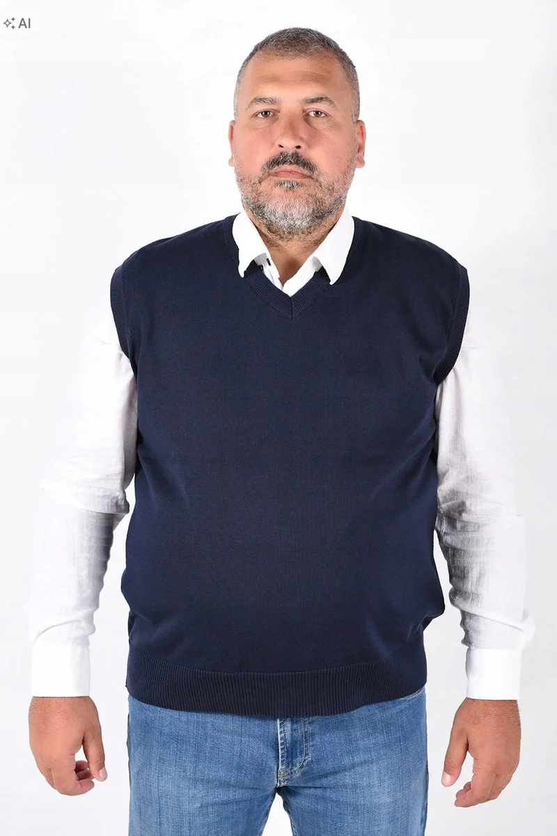 GŁADKI GRANATOWY SWETER BEZRĘKAWNIK ELEGANCKI MĘSKI 5XL 5IA