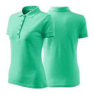 Koszulka miętowa polo z logo na sercu damska z nadrukiem logo firmy 200g 210 kolor 95 koszulka polo - Koszulki i topy damskie - miniaturka - grafika 1