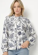 Koszule damskie - Niebieska Koszula z Wiskozy z Bufiastymi Rękawami w Kwiatowy Wzór Melhanor - miniaturka - grafika 1