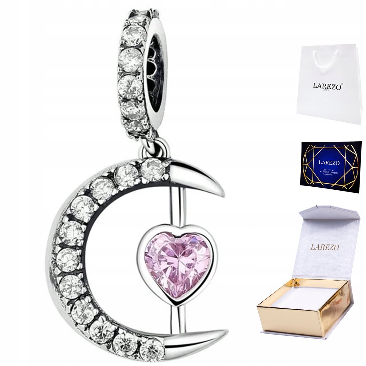 CHARMS SREBRNY Wiszący Półksiężyc z Cyrkoniami Księżyc Cyrkonie SREBRO 925