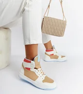 Botki damskie - Biało-beżowe sneakersy za kostkę Eagan-36 - miniaturka - grafika 1