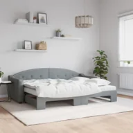Sofy i kanapy - vidaXL Sofa rozsuwana z materacami, jasnoszara, 80x200 cm, tkanina - miniaturka - grafika 1