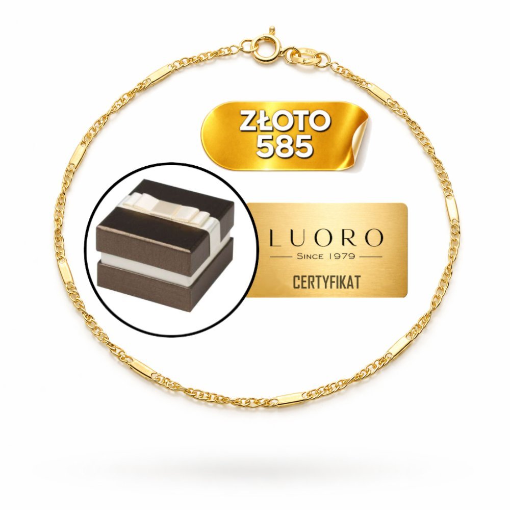 BRANSOLETKA ZŁOTA 585 14K NA NOGĘ SPLOT SINGAPUR Z BLASZKĄ 25 CM