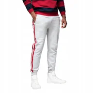 Dresy męskie - Męskie spodnie dresowe lampasy i ściągacze szary melanż OM-PASK-0258 V1 S - miniaturka - grafika 1