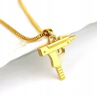 Wisiorki - Naszyjnik wisiorek chain złoty uzi broń karabin prezent streetwear y2k - miniaturka - grafika 1
