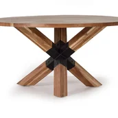 Stoły - Stół żłobkowy z naturalnego drewna akacjowego i czarnymi metalowymi nogami - miniaturka - grafika 1