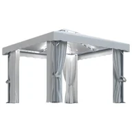 Altany ogrodowe - vidaXL Altana z zasłonami i sznurem lampek LED, 3x3 m, kremowa - miniaturka - grafika 1