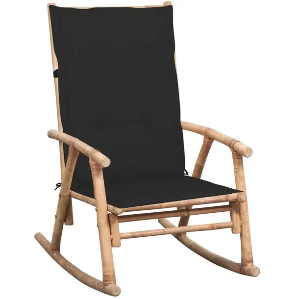 Bambusowy fotel bujany ogrodowy z poduszkami, 66x86x105 cm, czarny
