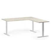 Biurka - Stół z regulacją wysokości, 3 silniki, 745 - 1215 mm, narożnik L/P, blat 1800 x 1800 mm, podstawa biała, brzoza - miniaturka - grafika 1