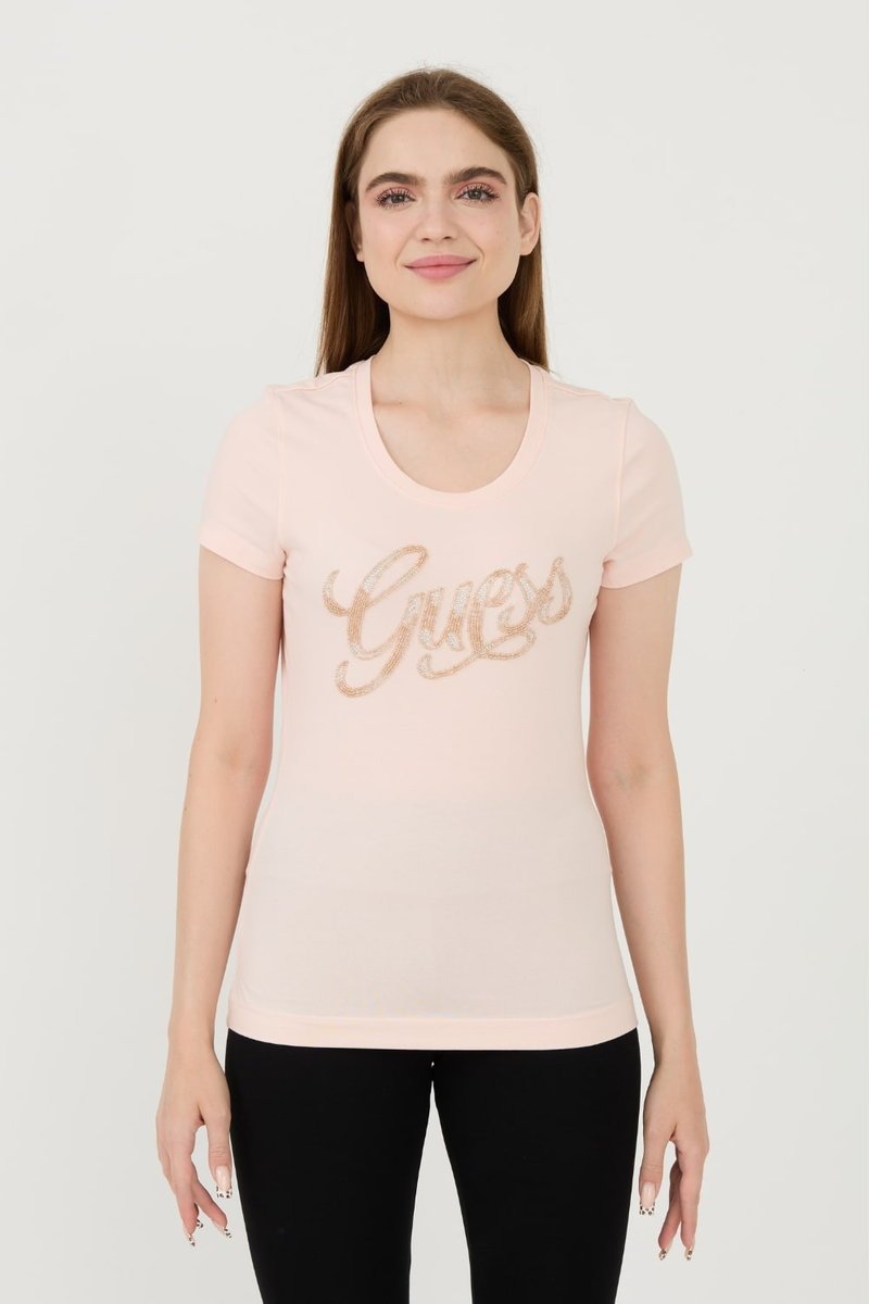 GUESS Różowy damski t-shirt Script M