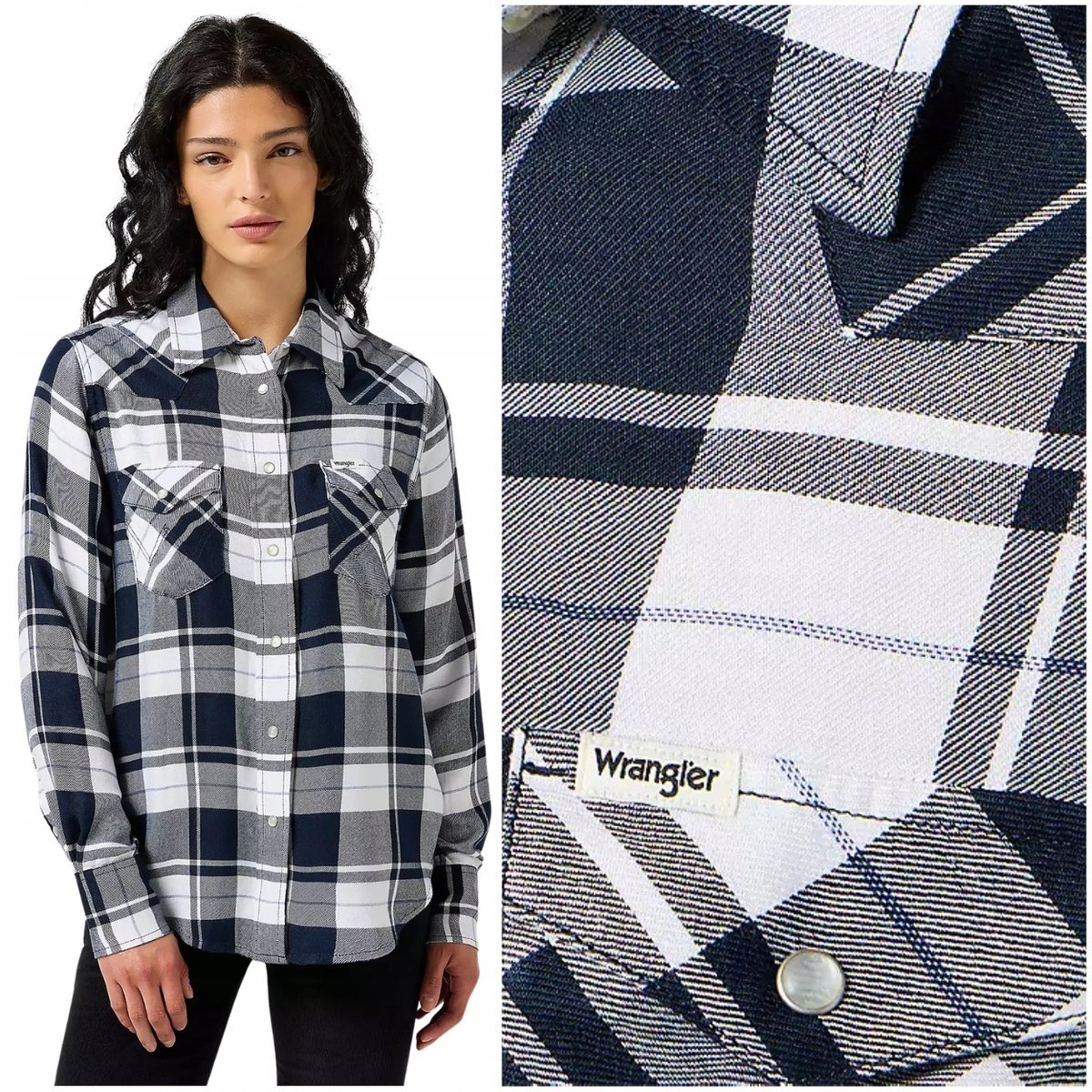 Wrangler Western Shirt Navy klasyczna koszula damska w kratę zatrzaski L