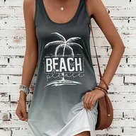 Inne - TEMU Elegancka, bezrękawnicowa sukienka na ramiączkach dla kobiet, 95% poliestru 5% spandyksu, letnia tkanina, nadruk alfabetu, design na plaży, - miniaturka - grafika 1