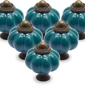 Zawiasy, okucia i inne akcesoria - Zestaw 12 ceramicznych gałek do drzwi, gałek do szuflad w kolorze turkusowym, ceramicznych gałek w kształcie dyni, zabytkowych gałek do szafek ze śrub - miniaturka - grafika 1