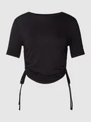 Koszulki i topy damskie - T-shirt z prążkowanym, okrągłym dekoltem model ‘NEORA’ - miniaturka - grafika 1