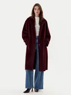 Płaszcze damskie - Dixie Futro K330Y009A Bordowy Regular Fit - miniaturka - grafika 1