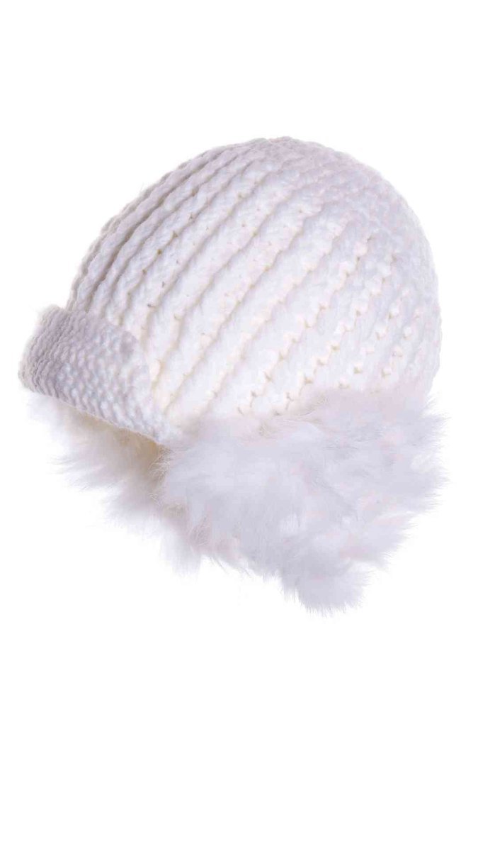Dziewczęca czapka z daszkiem z futerkowymi uszkami biała Ambra r.55/60