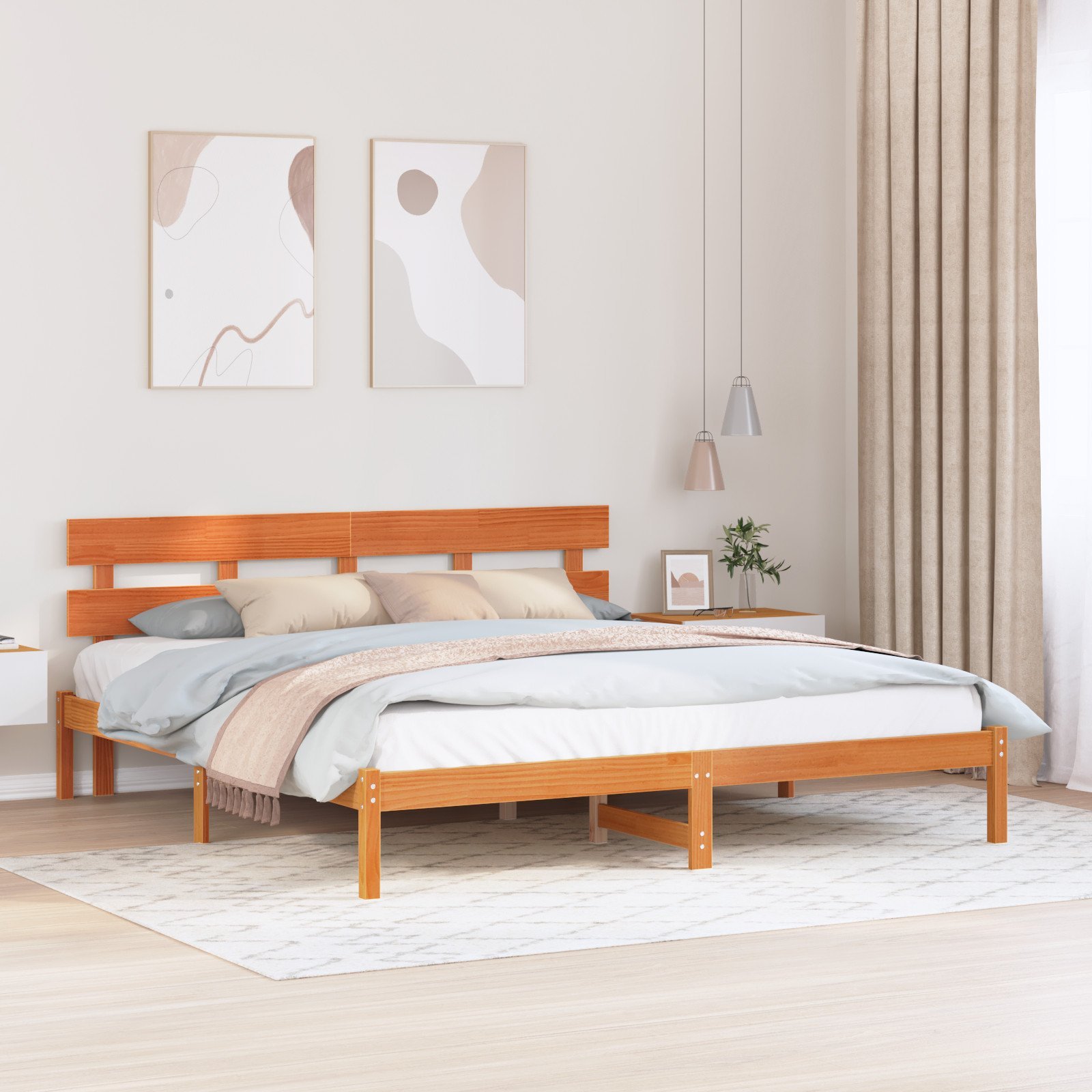 Woskowana brązowa ramka łóżka sosnowego Brązowa Lite drewno sosnowe