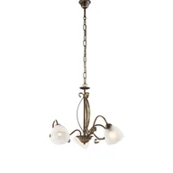 Lampy sufitowe - Kuty żyrandol z lakierowanego na brązowo żelaza z dekoracją w kolorze starego złota i szklanymi kloszami d. 13 białego alabastru 3 światła 103 Ø51 - miniaturka - grafika 1