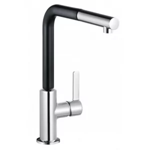 KLUDI 408518775WR5 L-INE jednouchwytowa bateria kuchenna, z wyciąganą wylewką, chrom/czarny mat; przepływ 5 l/min - Baterie kuchenne - miniaturka - grafika 1