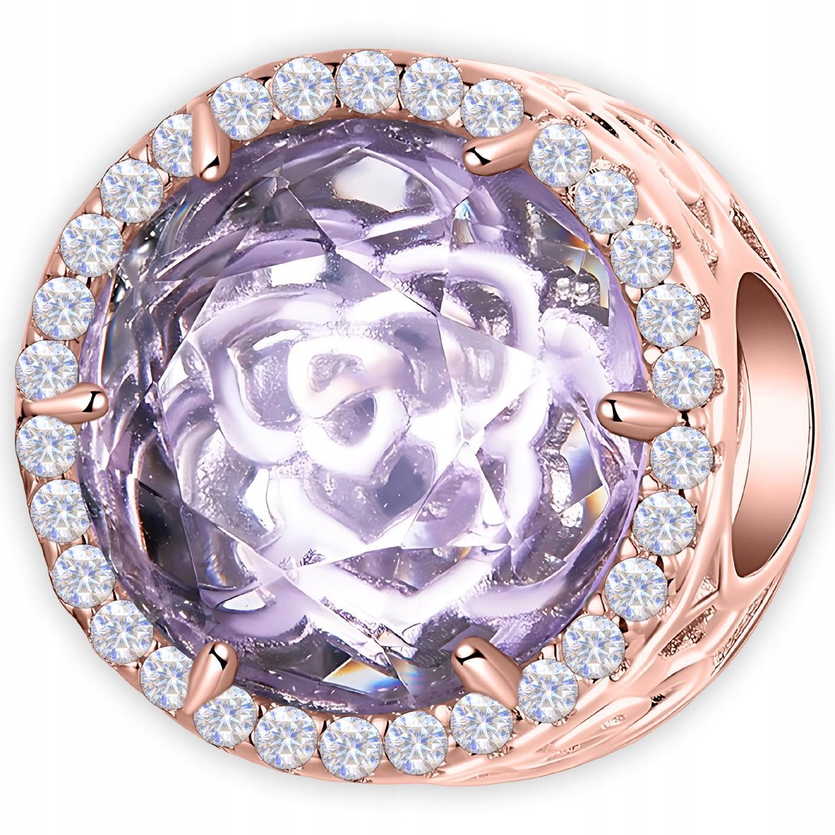 Charms Pozłacany Koralik Fioletowy Okrągły Kryształ z Cyrkoniami SREBRO 925