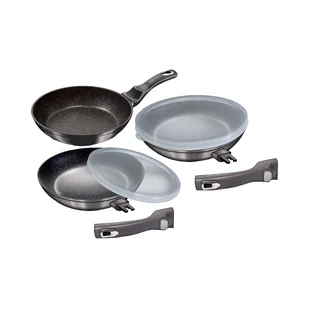 Zestaw 3 patelni CARBON PRO, pokrywka, odpinana rączka - Zestawy garnków i patelni - miniaturka - grafika 1