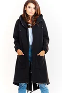 Bluzy damskie - Ciepła długa bluza damska jak parka bawełna premium czarna - Infinite You - miniaturka - grafika 1