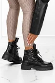 Botki damskie - Śniegowce Sergio Leone damskie workery na platformie sznurowane czarne SN110-37 - miniaturka - grafika 1