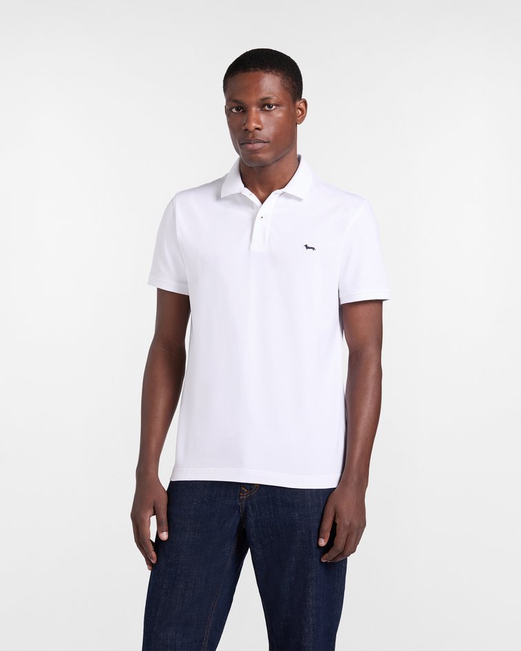 polo basic in piquet stretch biały
