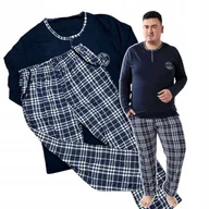 Piżamy damskie - PIŻAMA MĘSKA ROZPINANA 3XL MORELLA BAWEŁNA Długi Rękaw Granatowa kieszenie - miniaturka - grafika 1