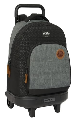 BLACKFIT8 OLD SCHOOL duży plecak na kółkach, kompaktowy, zdejmowany, idealny dla dzieci w różnym wieku, wygodny i wszechstronny, jakość i wytrzymałość, 33 x 22 x 45 cm, Czarny/Szary, M, Casual