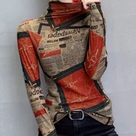 Bluzki damskie - TEMU Koszulka Damska z Długim Rękawem - Elastyczna, Dopasowana Bluzka w Kolorach Brązowy/Beżowy/Czarny/Biały/Szary/Pomarańczowy/Czerwony/Niebieski - - miniaturka - grafika 1