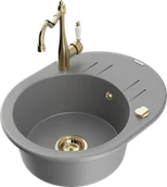 Zlewozmywaki z baterią - Mexen Kevin zlewozmywak granitowy 1-komorowy z ociekaczem i baterią kuchenną Carla, szary - 6517-71-670700-50 - miniaturka - grafika 1