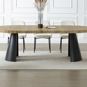 Stoły - Stół do jadalni rozkładany dla 4 do 12 osób z MDF i czarnego metalu - Naturalny jasny - JARELIA - miniaturka - grafika 1