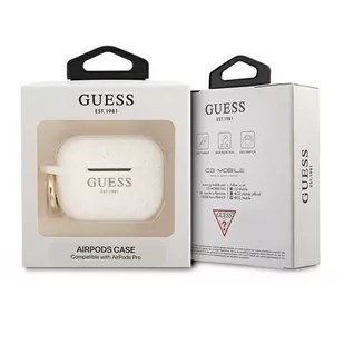 Guess GUAPSGGEH AirPods Pro cover biały/white Silicone Glitter - Akcesoria do słuchawek - miniaturka - grafika 3