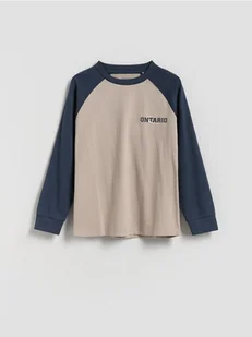 Reserved - Bawełniany longsleeve z nadrukiem - kremowy - Bluzki dla chłopców - miniaturka - grafika 1