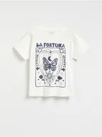 Koszulki dla dziewczynek - Reserved - T-shirt z wypukłym nadrukiem - złamana biel - miniaturka - grafika 1