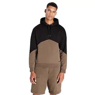 Armani Exchange Męska bluza z kapturem Cotton French Terry Drop Shoulder Colorblock Hoodie Hooded, czarny/brązowy, XXL - Bluzy męskie - miniaturka - grafika 1
